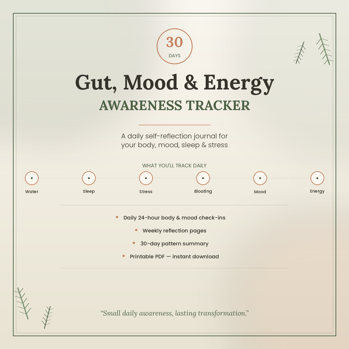 30-Day Gut, Mood & Energy Awareness Tracker